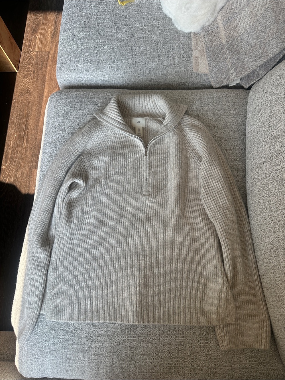 H&M Quarter Zip Light Gray Ribbed Sweater